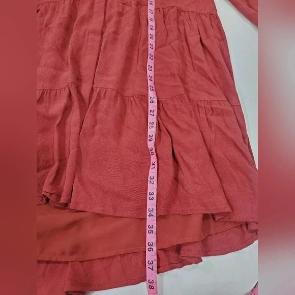 Aritzia Wilfred Barossa Dress Size Medium Tiered Mini Solid Red Carmine L Sleeve - Picture 12 of 15